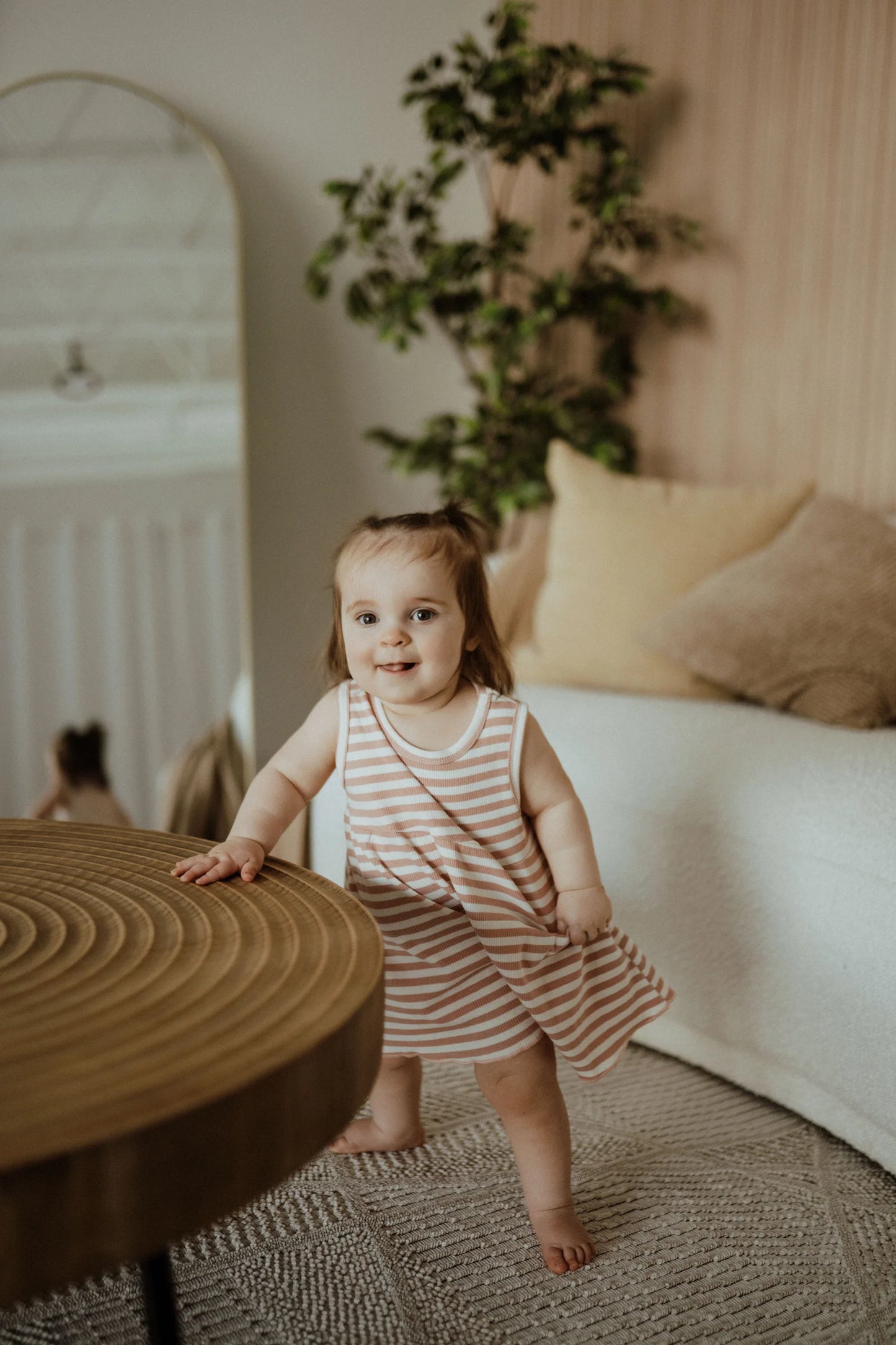 Pink Stripe Ribbed Dress