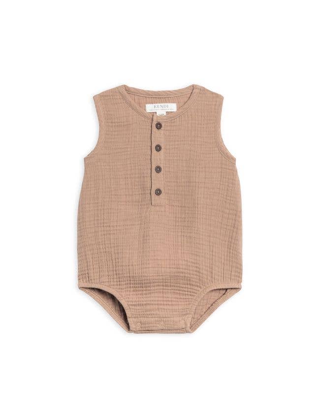 Organic Baby Bowie Muslin Bubble Romper - Truffle