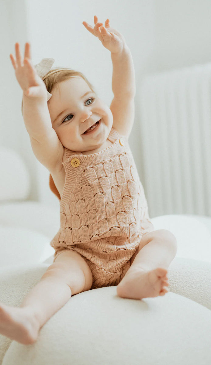 Knit Crotchet Romper - Seashell Pink