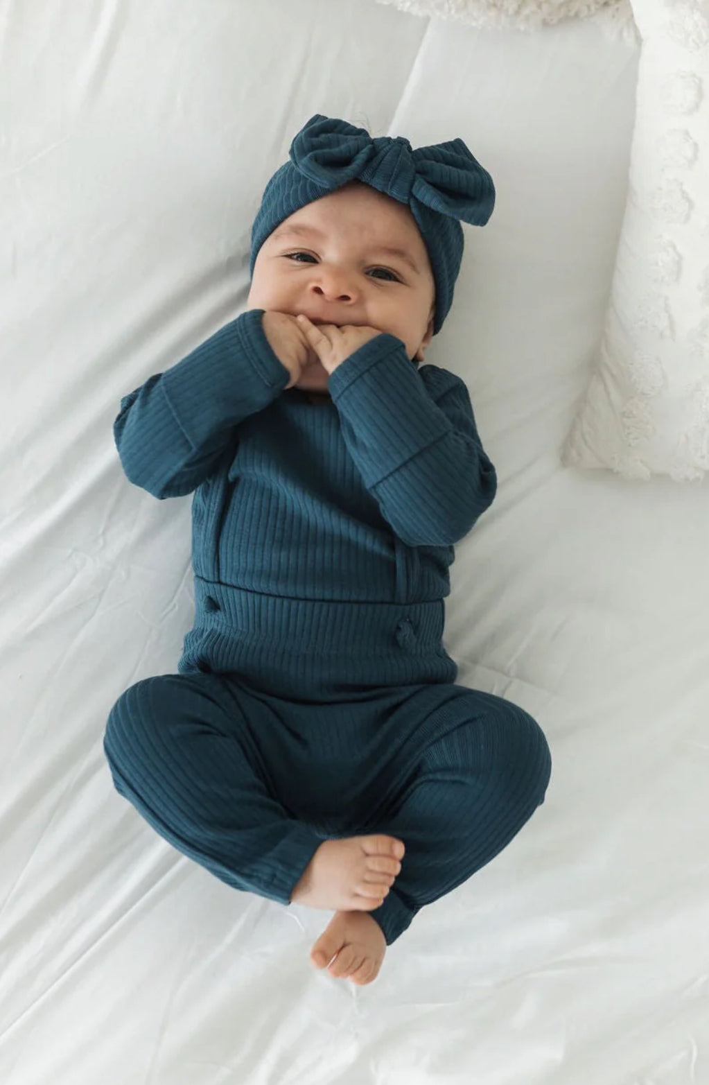 Ribbed headband bow - navy