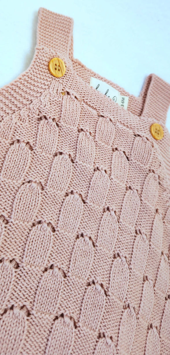 Knit Crotchet Romper - Seashell Pink