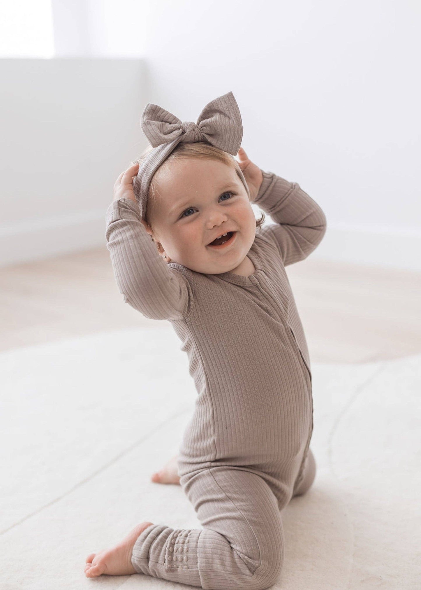 Ribbed Zipper Romper | Mushroom