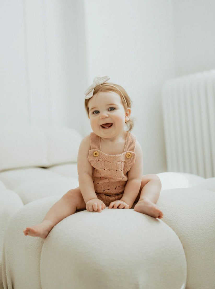 Knit Crotchet Romper - Seashell Pink