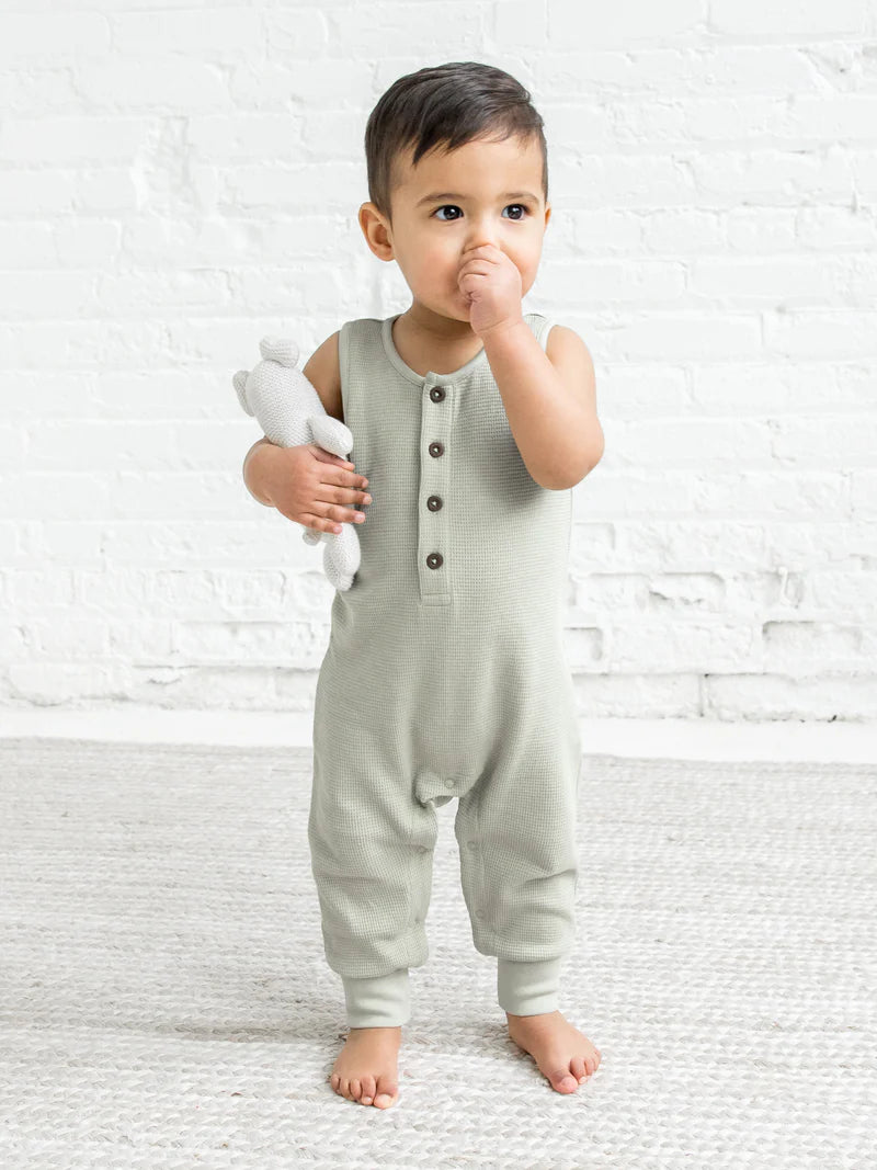 Organic Baby Wade Waffle Henley Romper - Mint