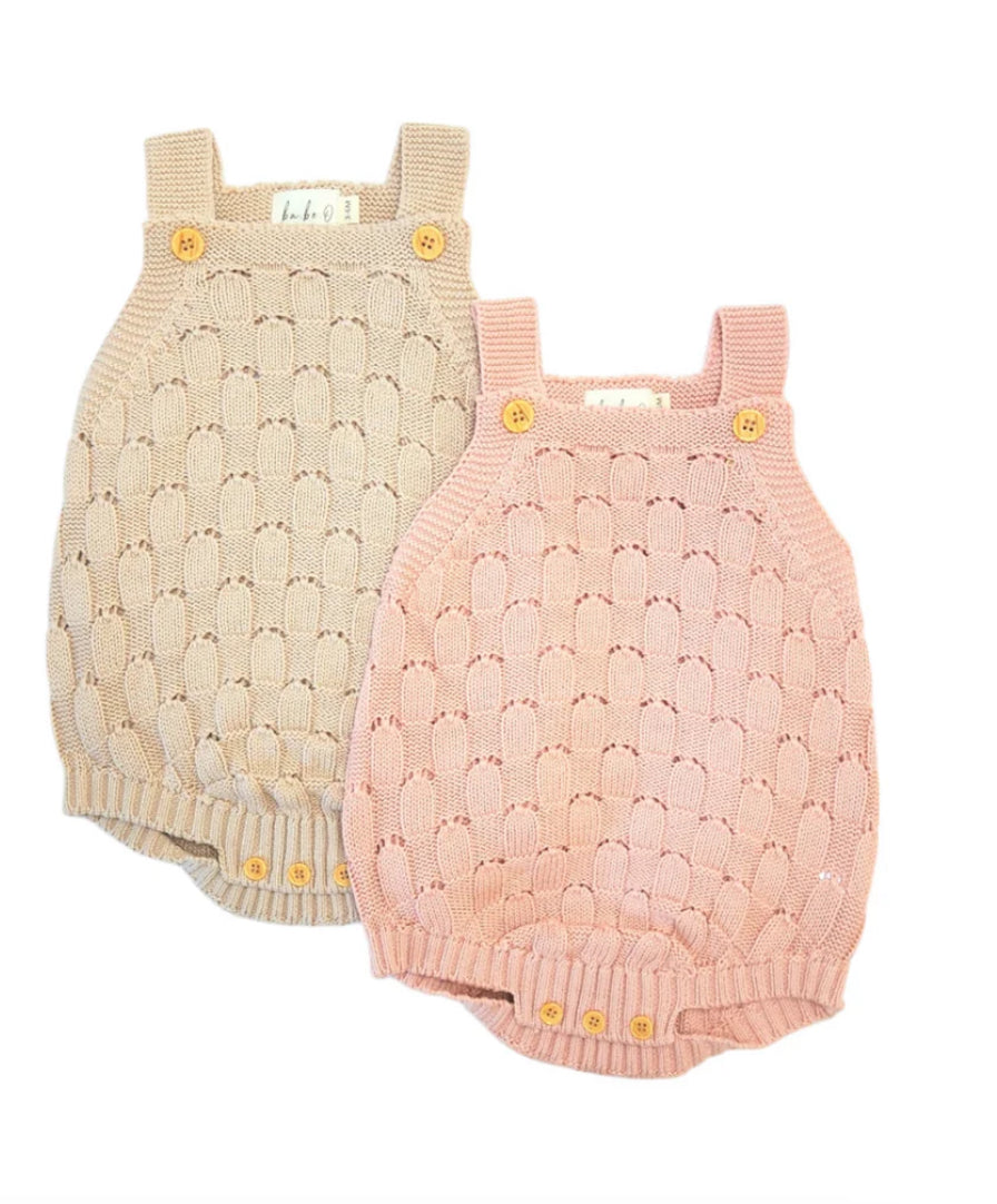 Knit Crotchet Romper - Seashell Pink