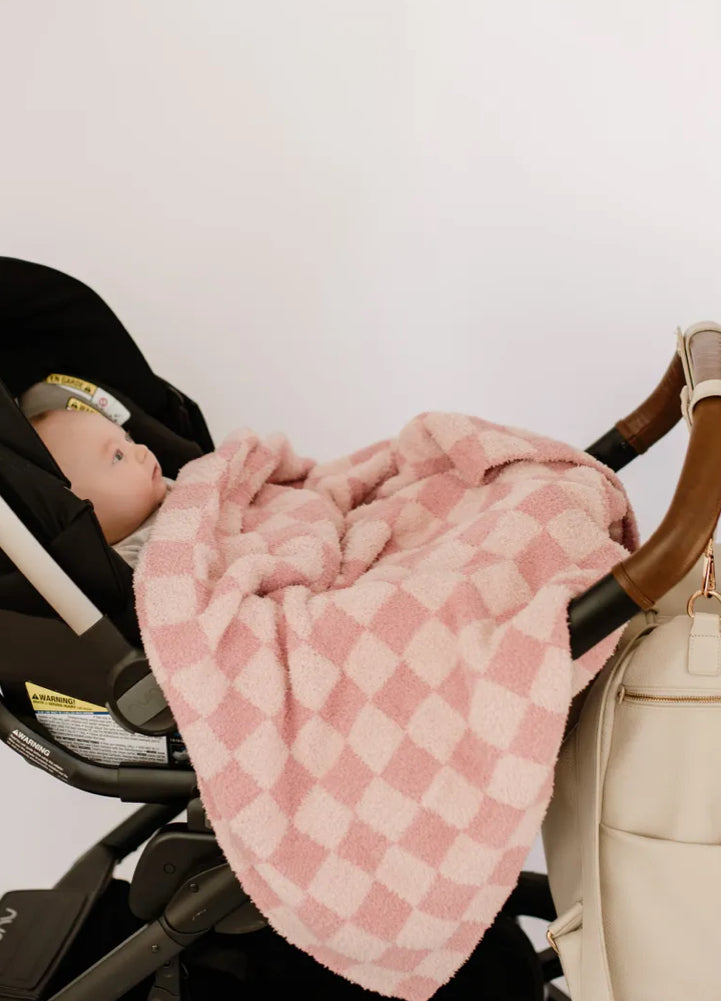 Pink Checkered Baby Plush Blanket 30x40