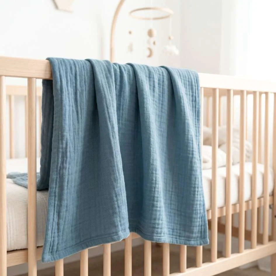 Baby Muslin Cotton Swaddle Blanket - Lake Blue