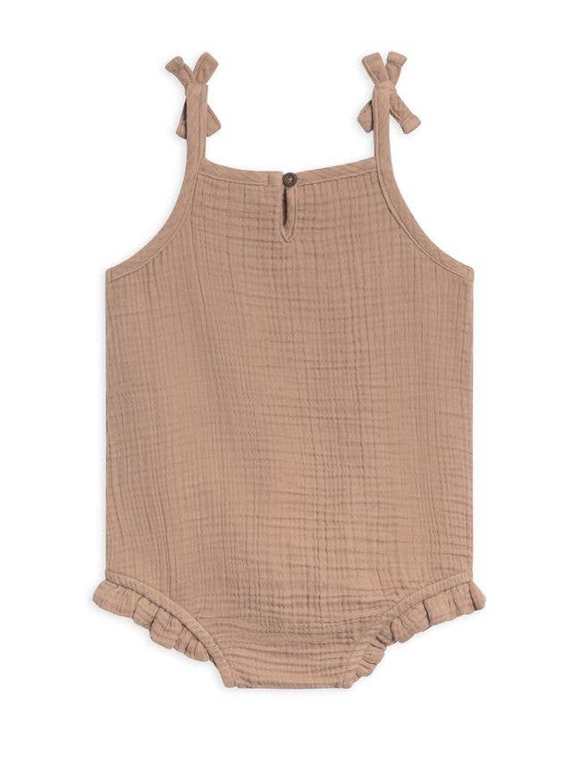 Organic Baby Ada Muslin Ruffle Tank Romper - Truffle