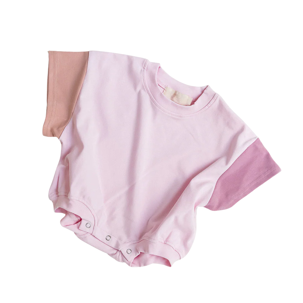 Tri-Coloured Drop Shoulder Romper - Pink - one left 3-6m