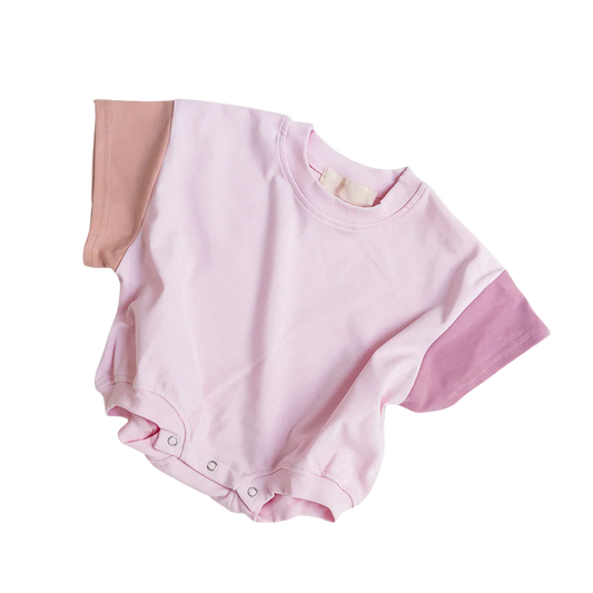 Tri-Coloured Drop Shoulder Romper - Pink - one left 3-6m