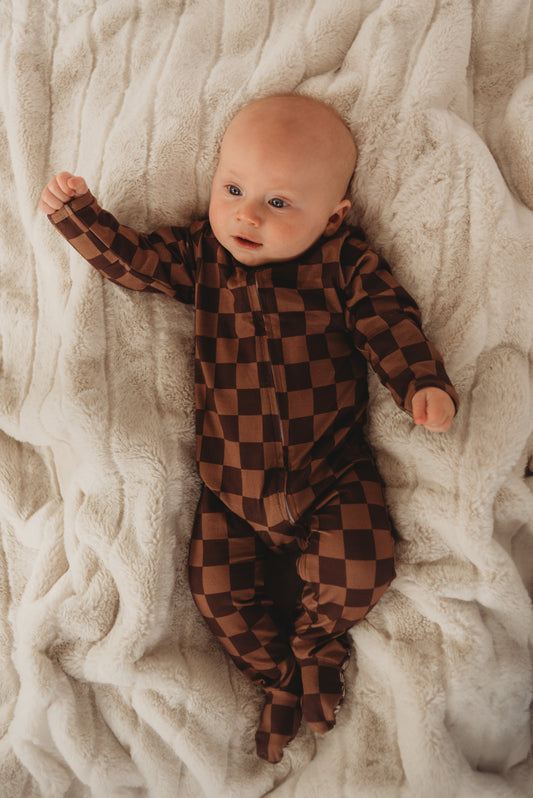 Espresso Checkers Footed Sleeper