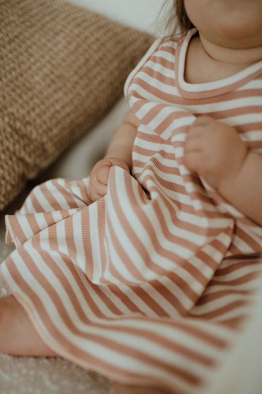 Pink Stripe Ribbed Dress