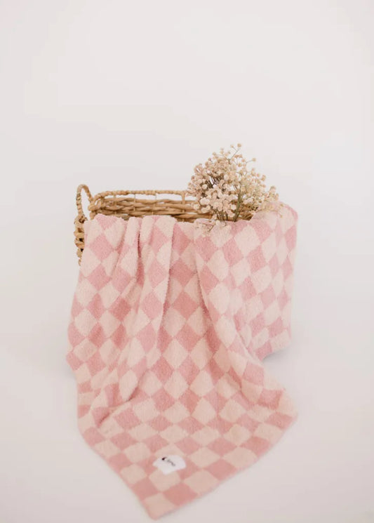 Pink Checkered Baby Plush Blanket 30x40