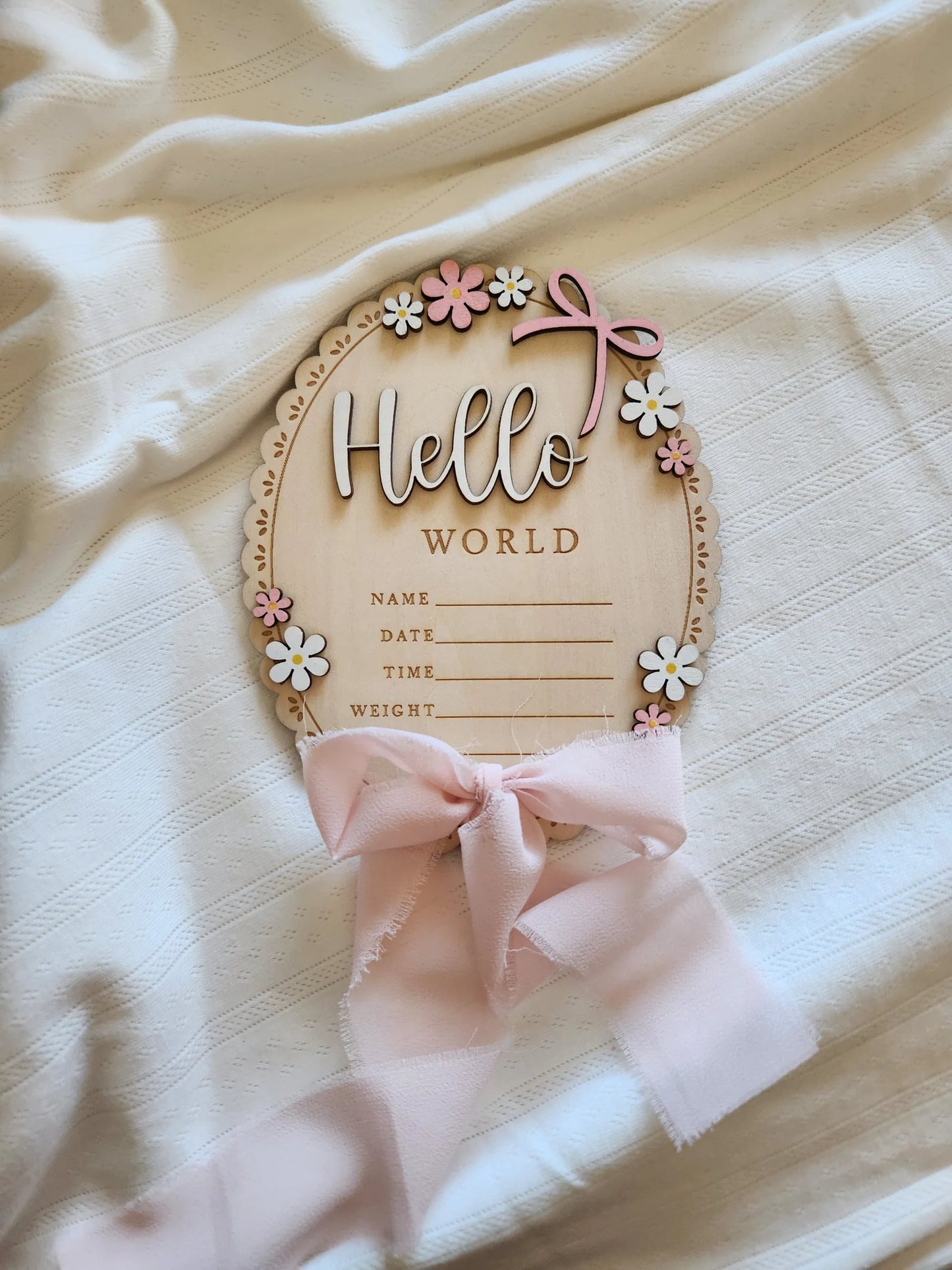 Hello World Pink Bow Announcement Sign