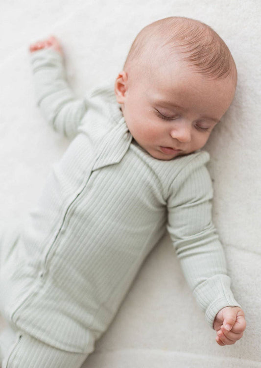 Ribbed Zipper Romper | Pistachio - 0-3m left!