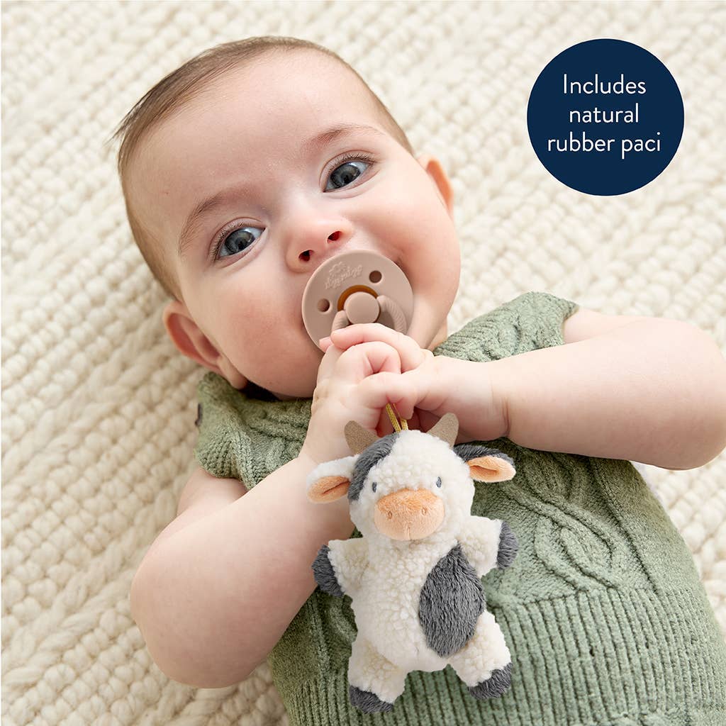 Bitzy Pal Natural Rubber Pacifier & Plush - Cow & Bunny