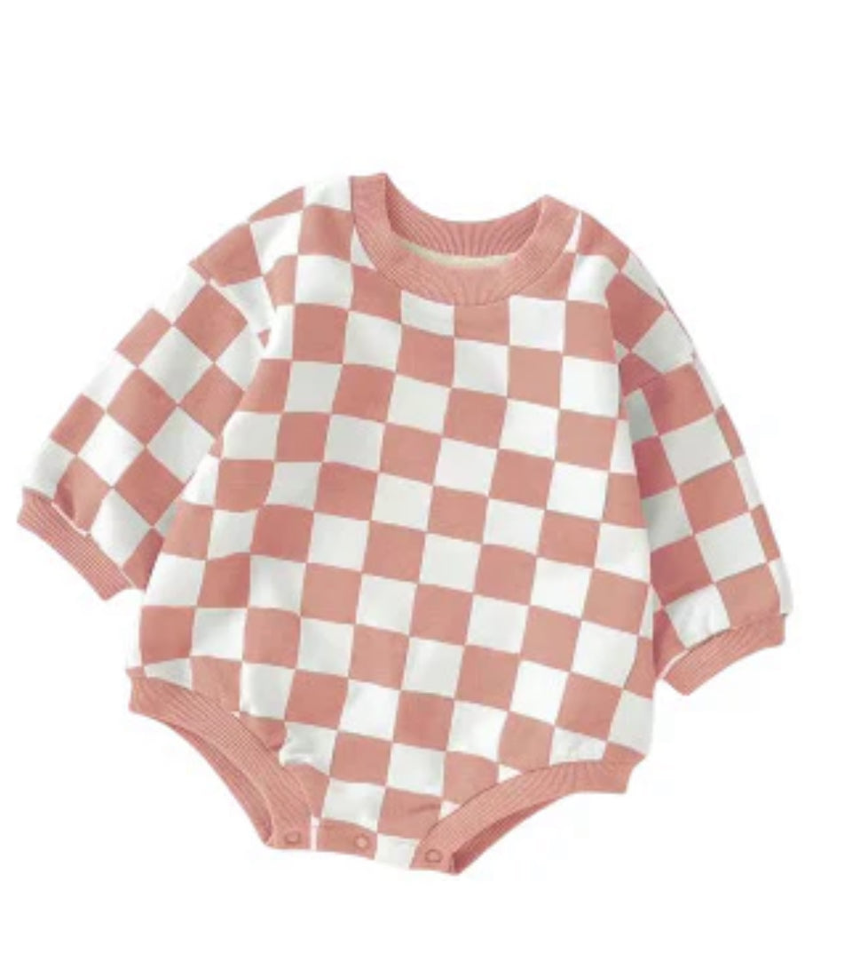Pink Checkered Bubble Romper