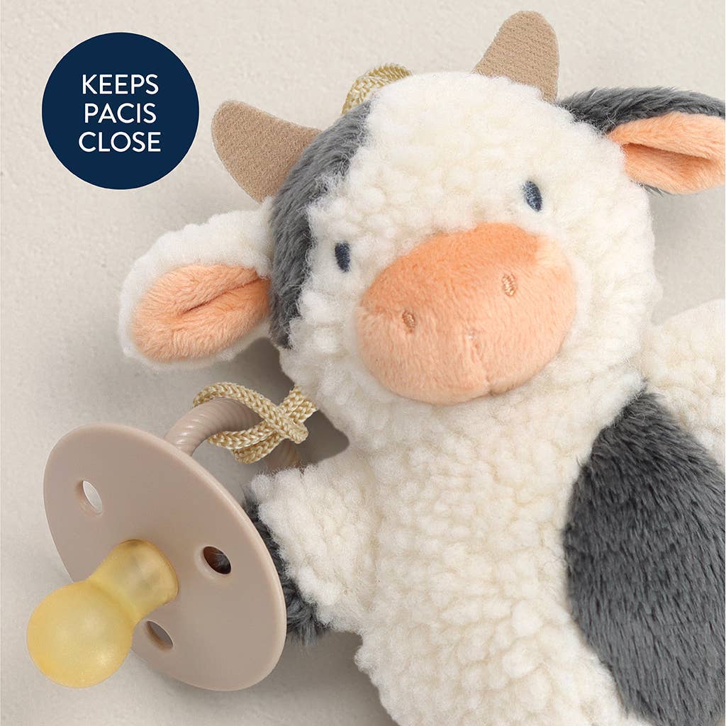 Bitzy Pal Natural Rubber Pacifier & Plush - Cow & Bunny