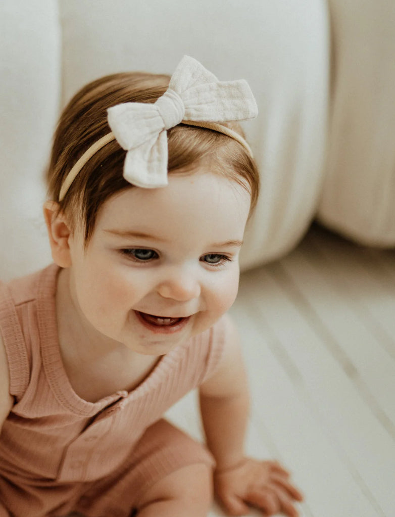 Nylon Headband Bow- French Vanilla