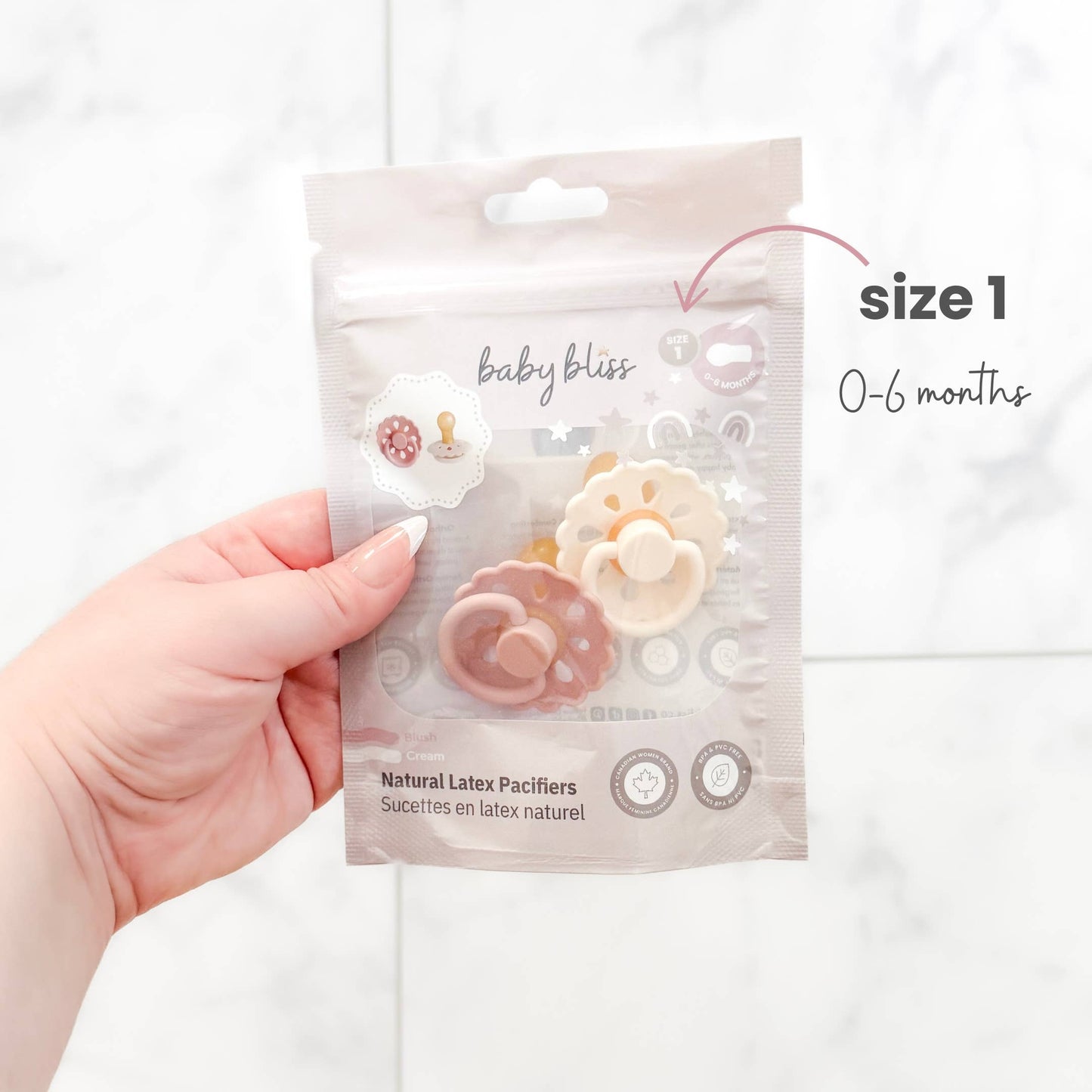 Natural Latex Pacifiers - Size 1 (0-6M) Blush & Cream