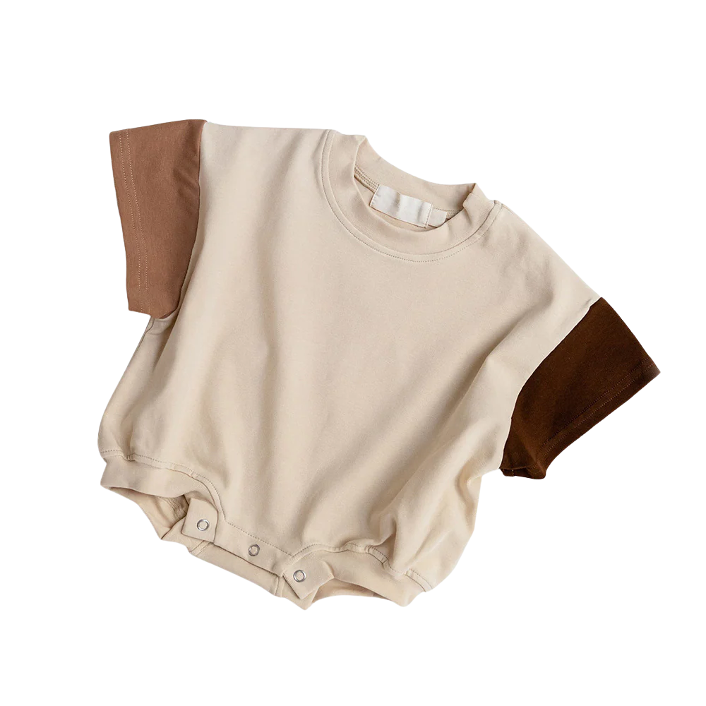 Tri-Coloured Drop Shoulder Romper - Brown