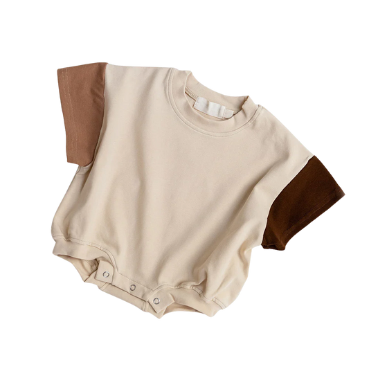 Tri-Coloured Drop Shoulder Romper - Brown