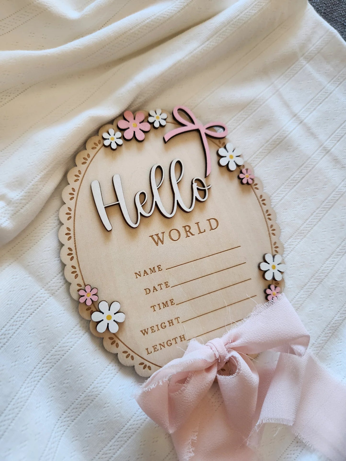 Hello World Pink Bow Announcement Sign