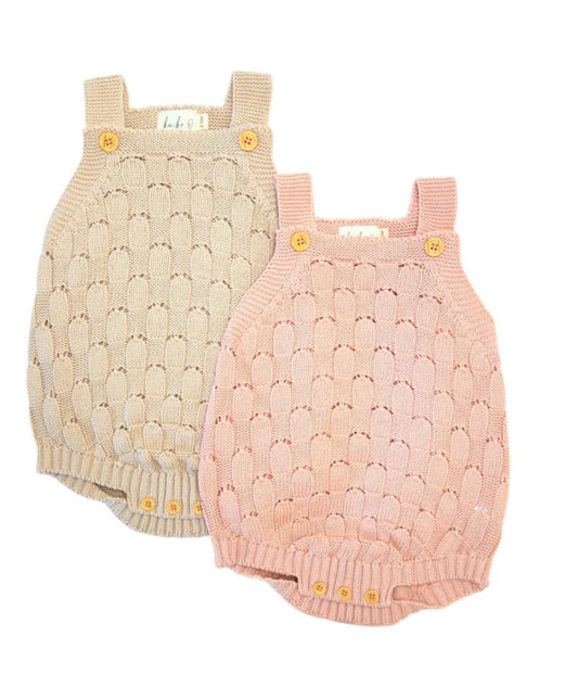 Knit Crotchet Romper - Seashell Pink