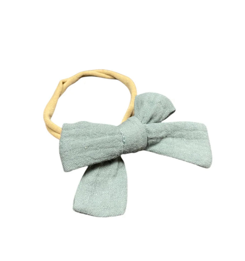 Nylon Headband Bow- French Vanilla & Teal