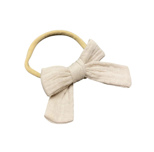 Nylon Headband Bow- French Vanilla