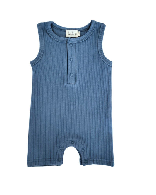 Ribbed Tank Romper - Heathered Grey & Deep Blue