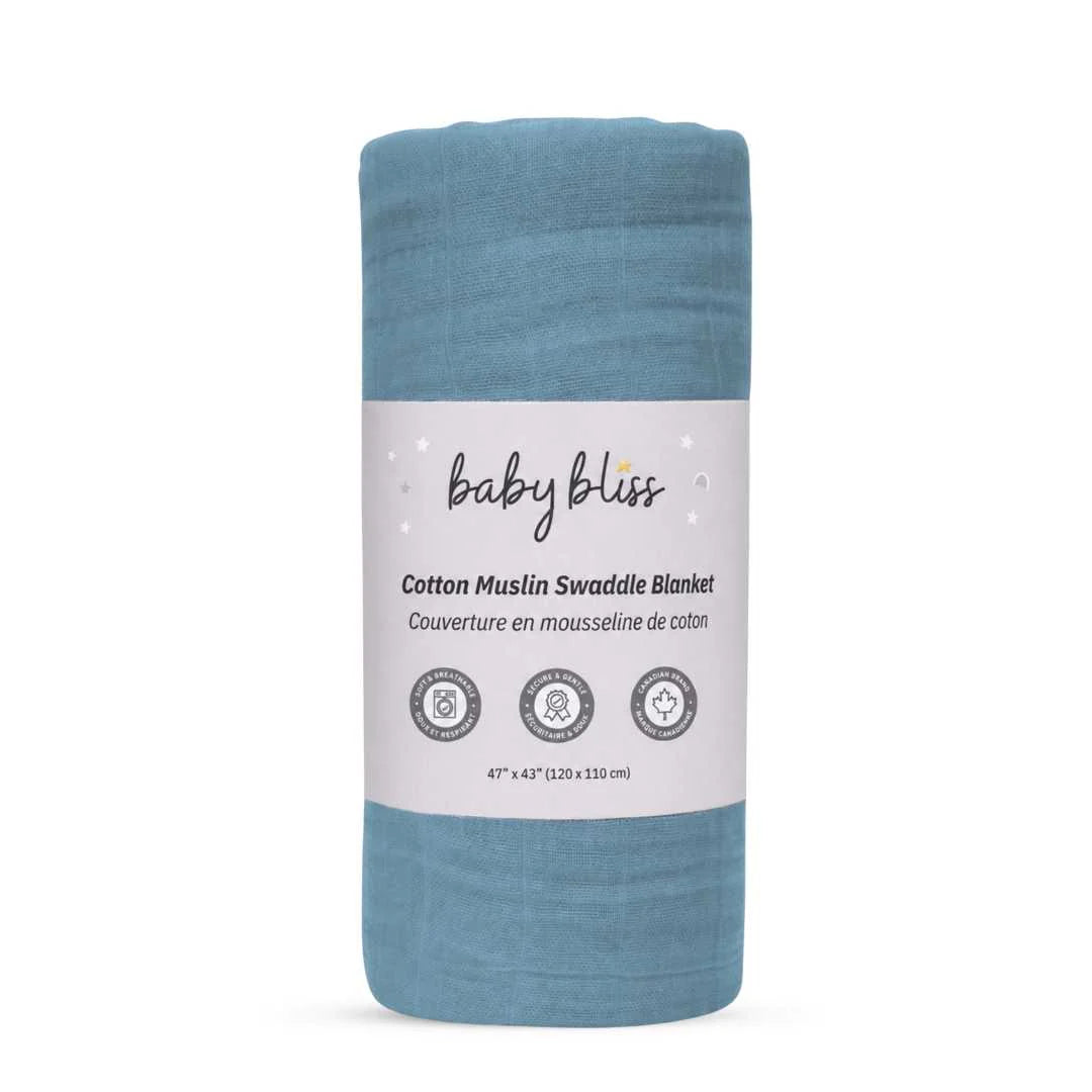Baby Muslin Cotton Swaddle Blanket - Lake Blue