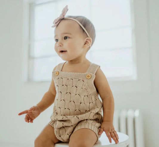 Knit Crotchet Romper - Sand