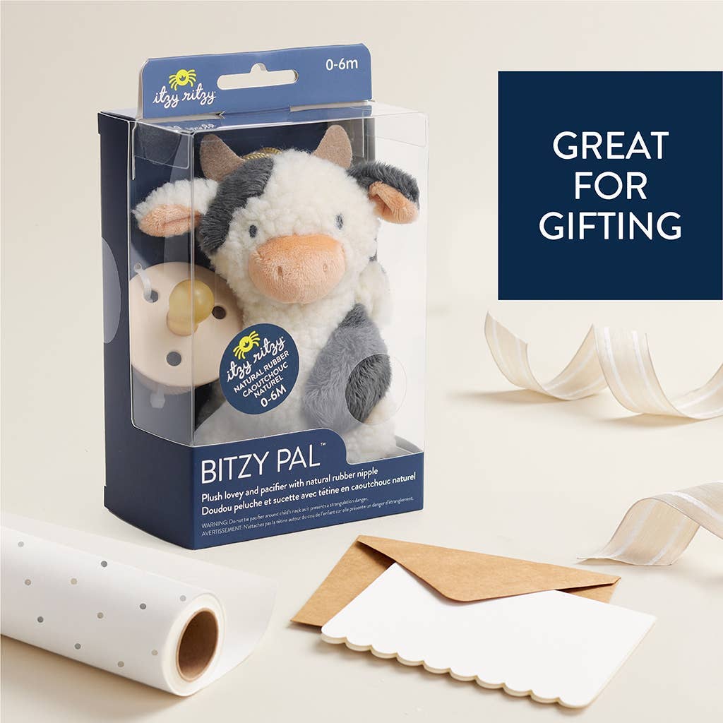 Bitzy Pal Natural Rubber Pacifier & Plush - Cow & Bunny
