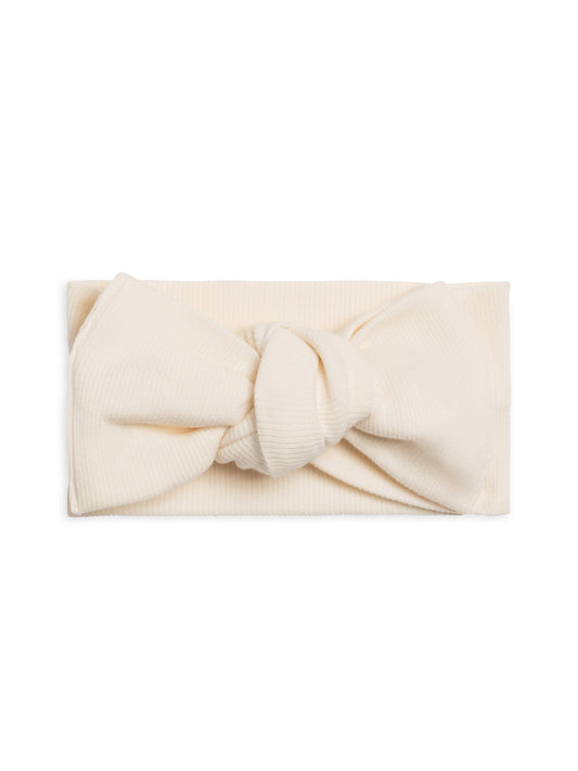 Organic Cotton Baby Ribbed Bow Wrap Headband - Ivory